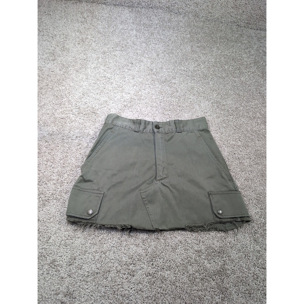Paul Boye Vintage 1987 French Military Cargo Mini Skirt Olive Green Raw Hem 76C